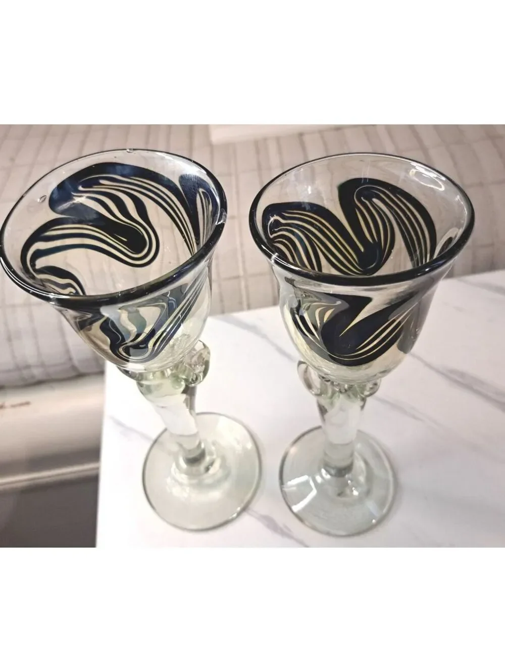 Vtg 1976 Set of Robert Doring Signed Hand-Blown Art Glass Candle Holders/Goblets